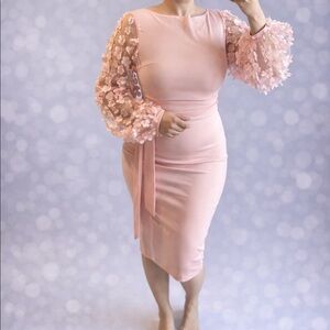 Blush Pink Floral Sleeve Bodycon Dress